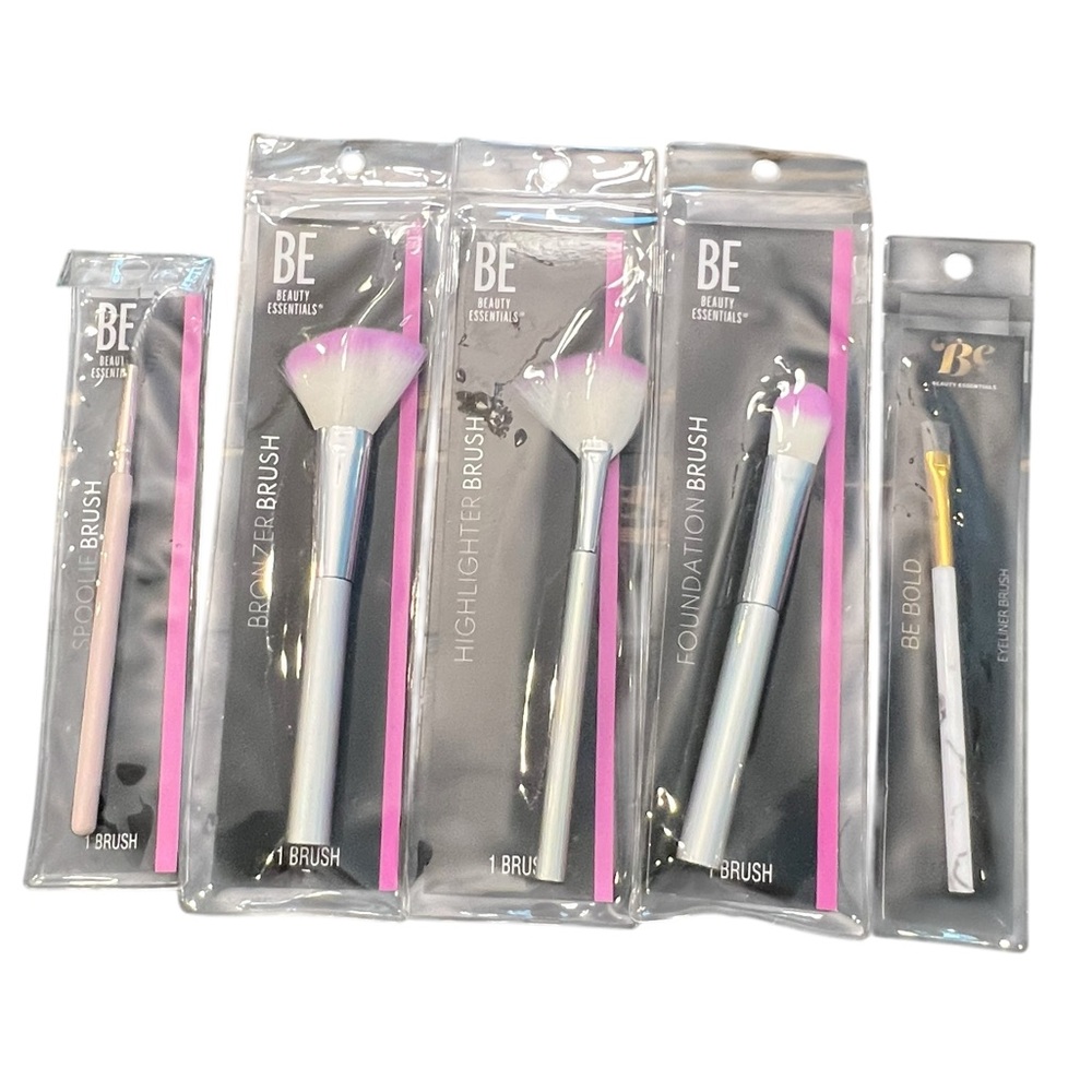 Beauty Essentials Makeup‎ Brush Set 5 Pc Silver Pink Marble NEW